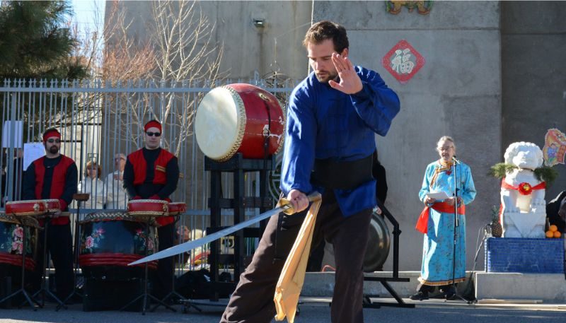 Nate performing a saber form at Chinese New Year